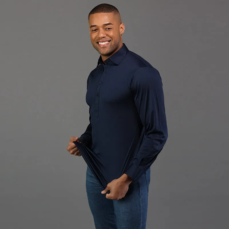 Semi-Spread Collar Polo Long Sleeve Navy