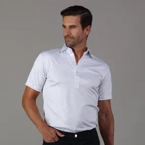 Semi-Spread Collar Polo White Navy Polka Dot