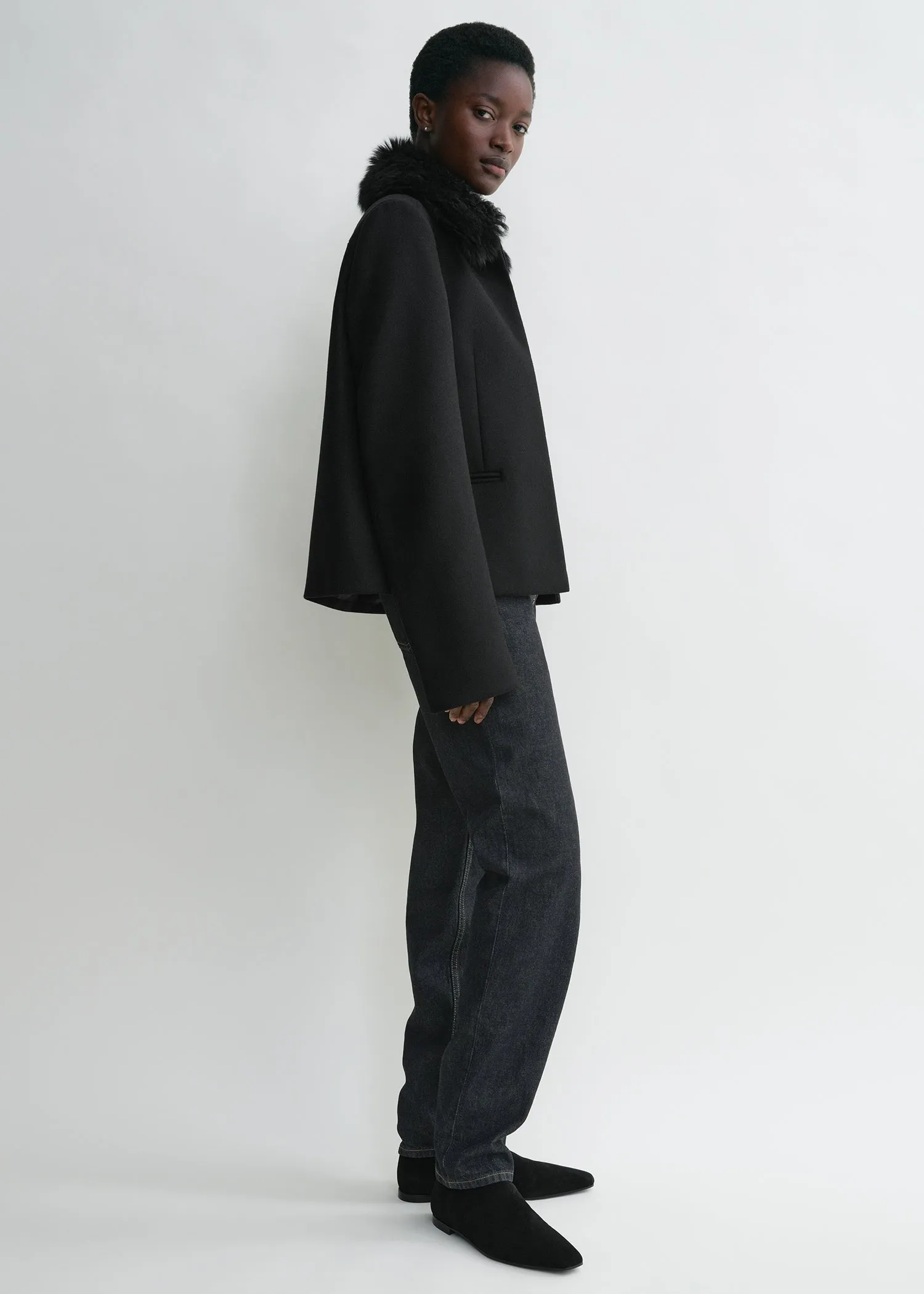 Shearling collar jacket black