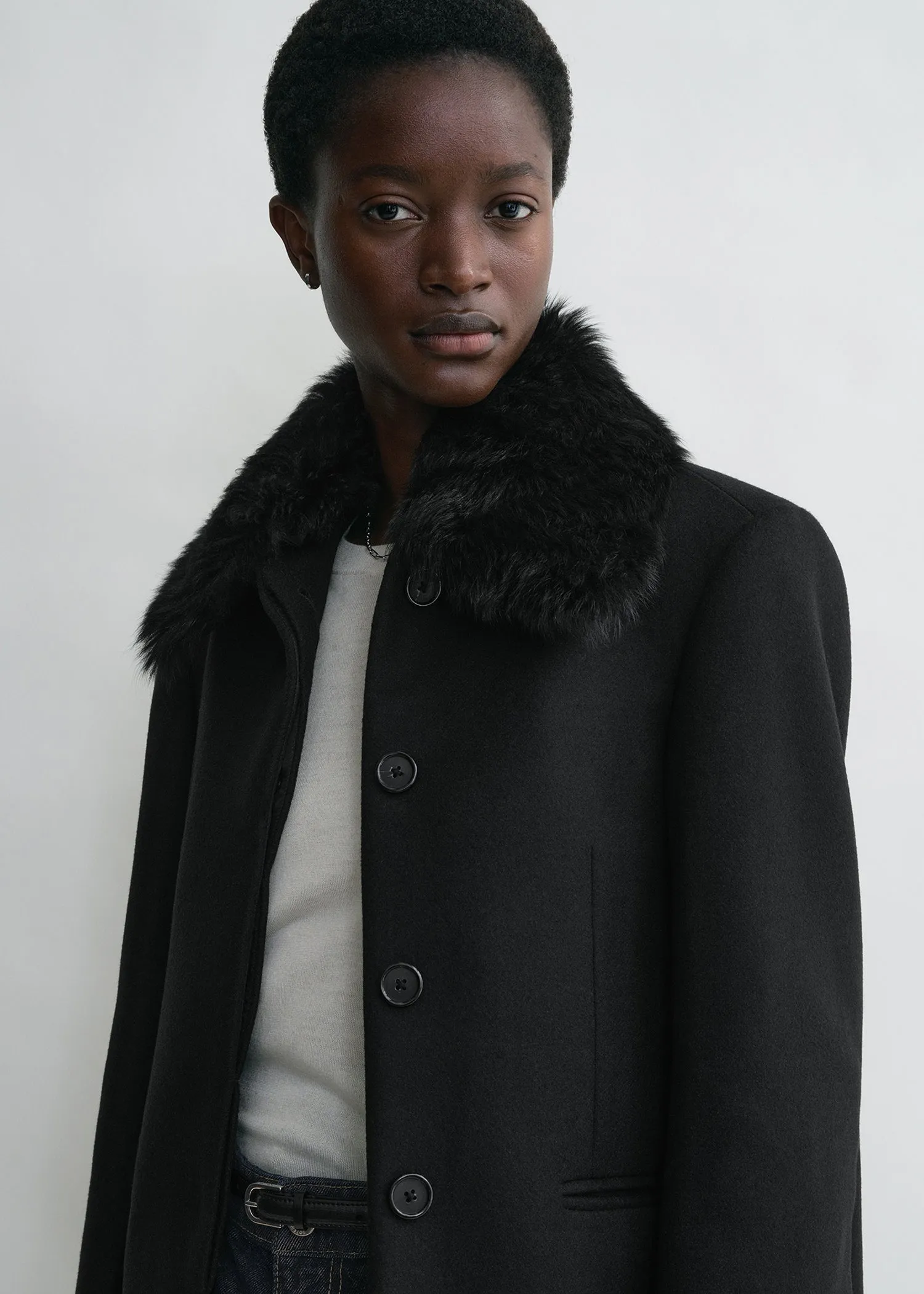 Shearling collar jacket black