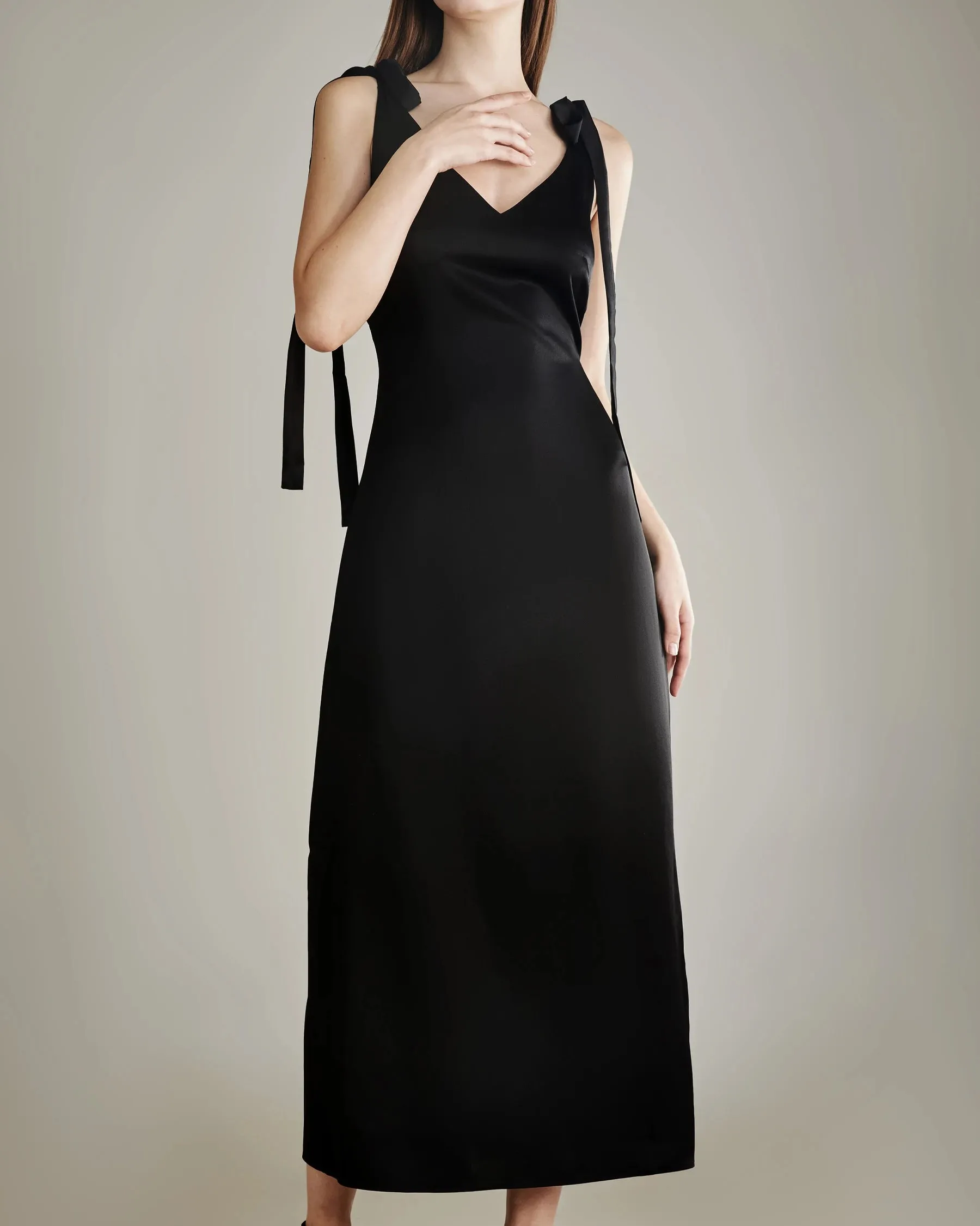 Shoulder Ties Silk Slip Dress