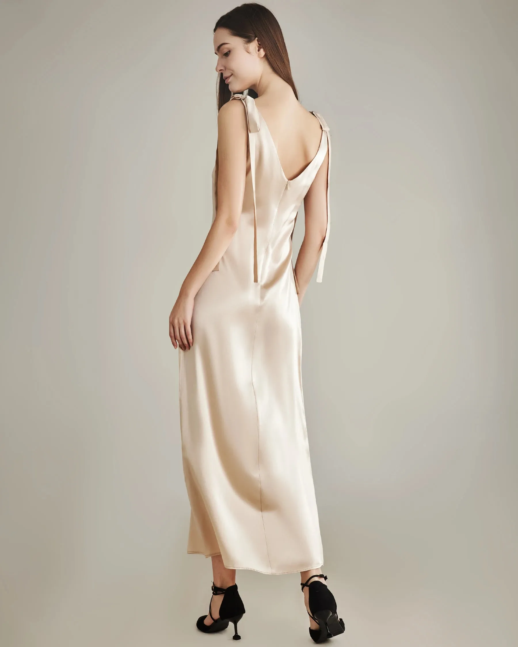 Shoulder Ties Silk Slip Dress