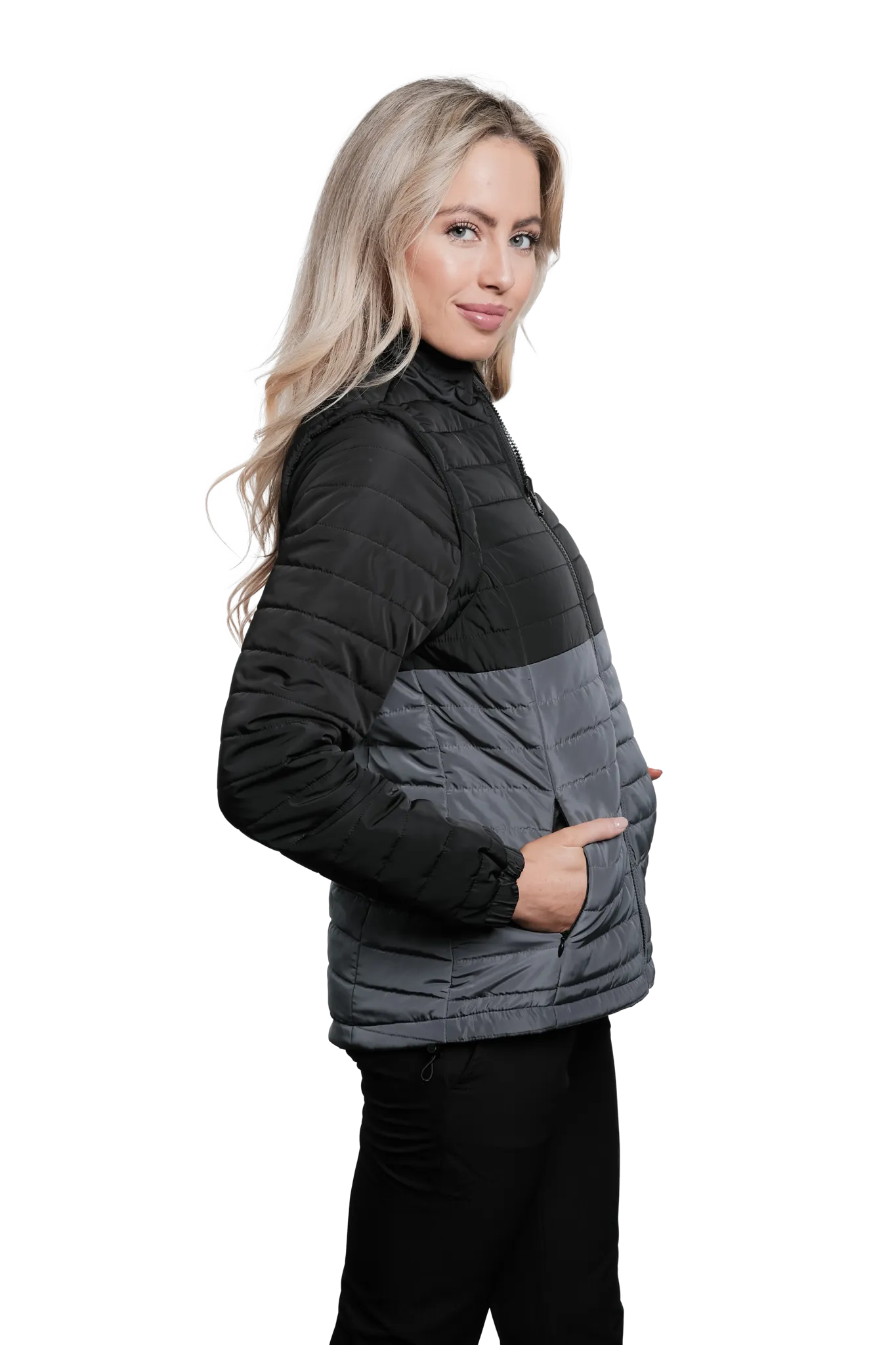 Sierra Black/Grey Women's Puffer Jacket Removable Arms