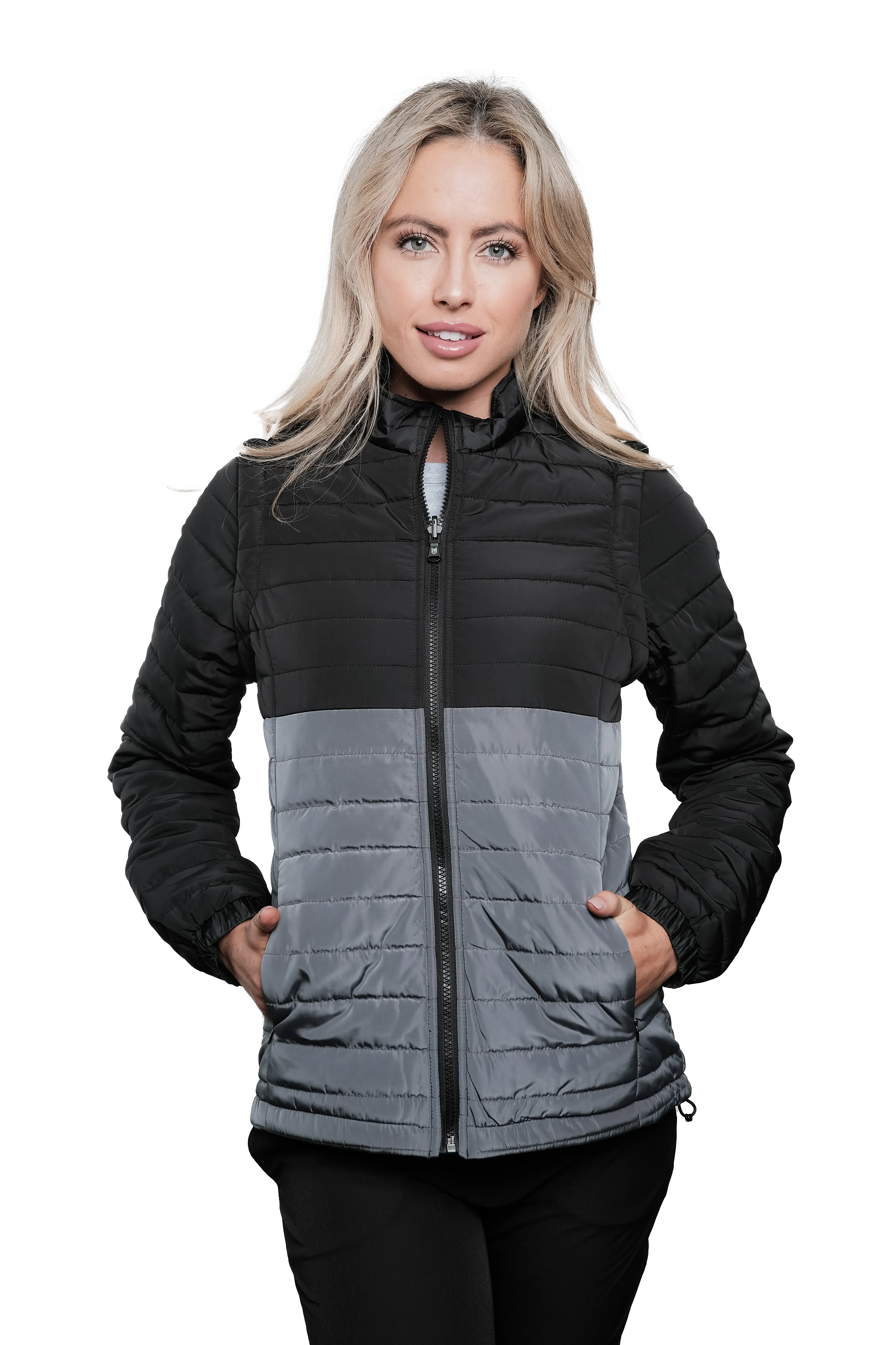 Sierra Black/Grey Women's Puffer Jacket Removable Arms