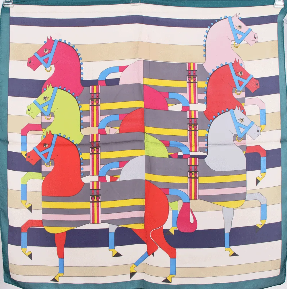 Silky Square Designer Geometric Horse Print Scarf