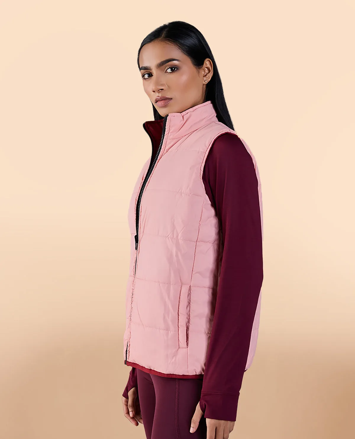 Sleeveless Reversible Puffer Jacket Pink/Burgundy