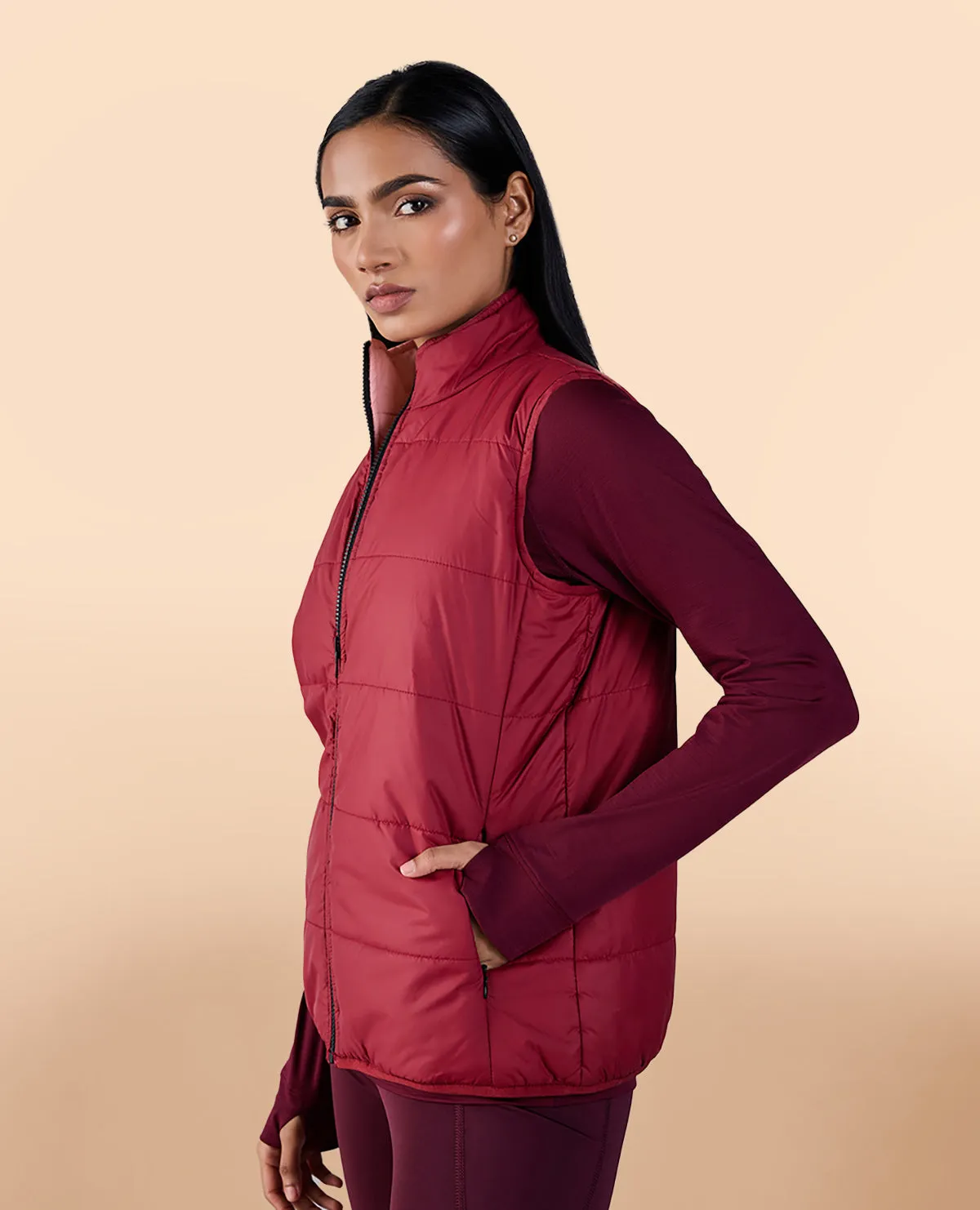 Sleeveless Reversible Puffer Jacket Pink/Burgundy