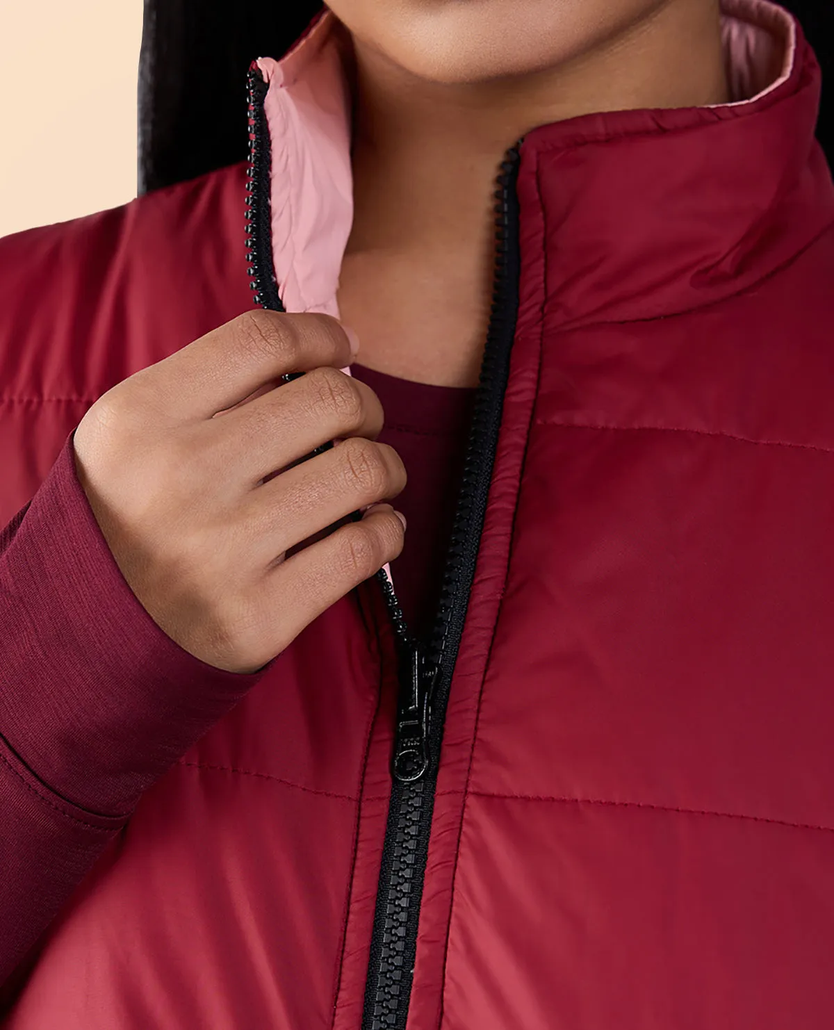 Sleeveless Reversible Puffer Jacket Pink/Burgundy