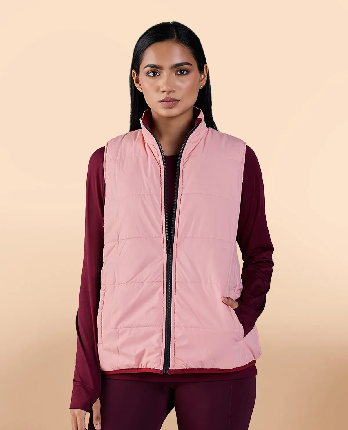 Sleeveless Reversible Puffer Jacket Pink/Burgundy