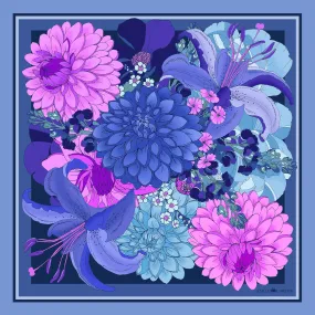 The Dahlia Bouquet Silk Scarf - Indigo | 90x90cm [Preorder]