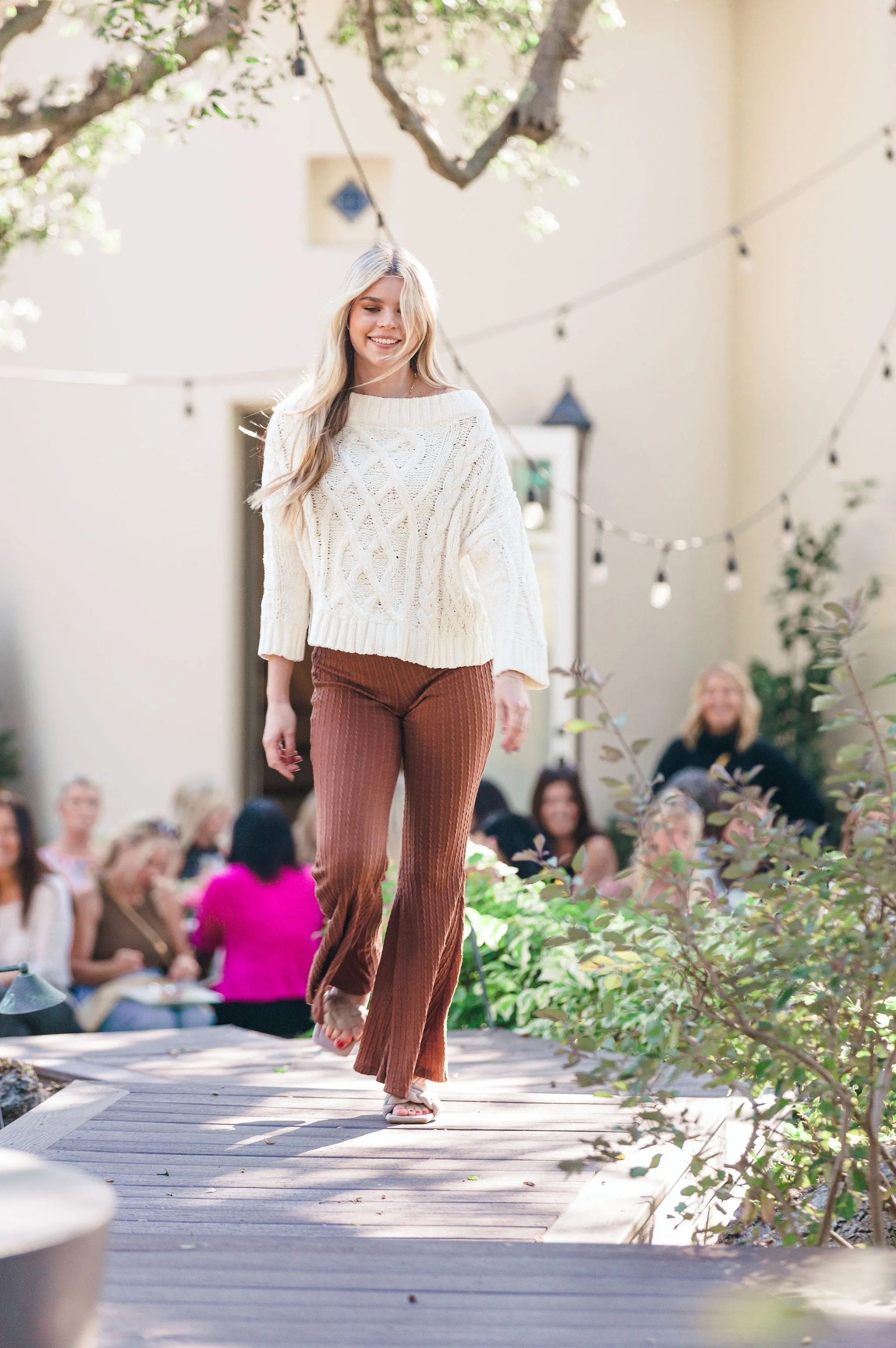 Toffee Crunch Cable Knit Flare Pants