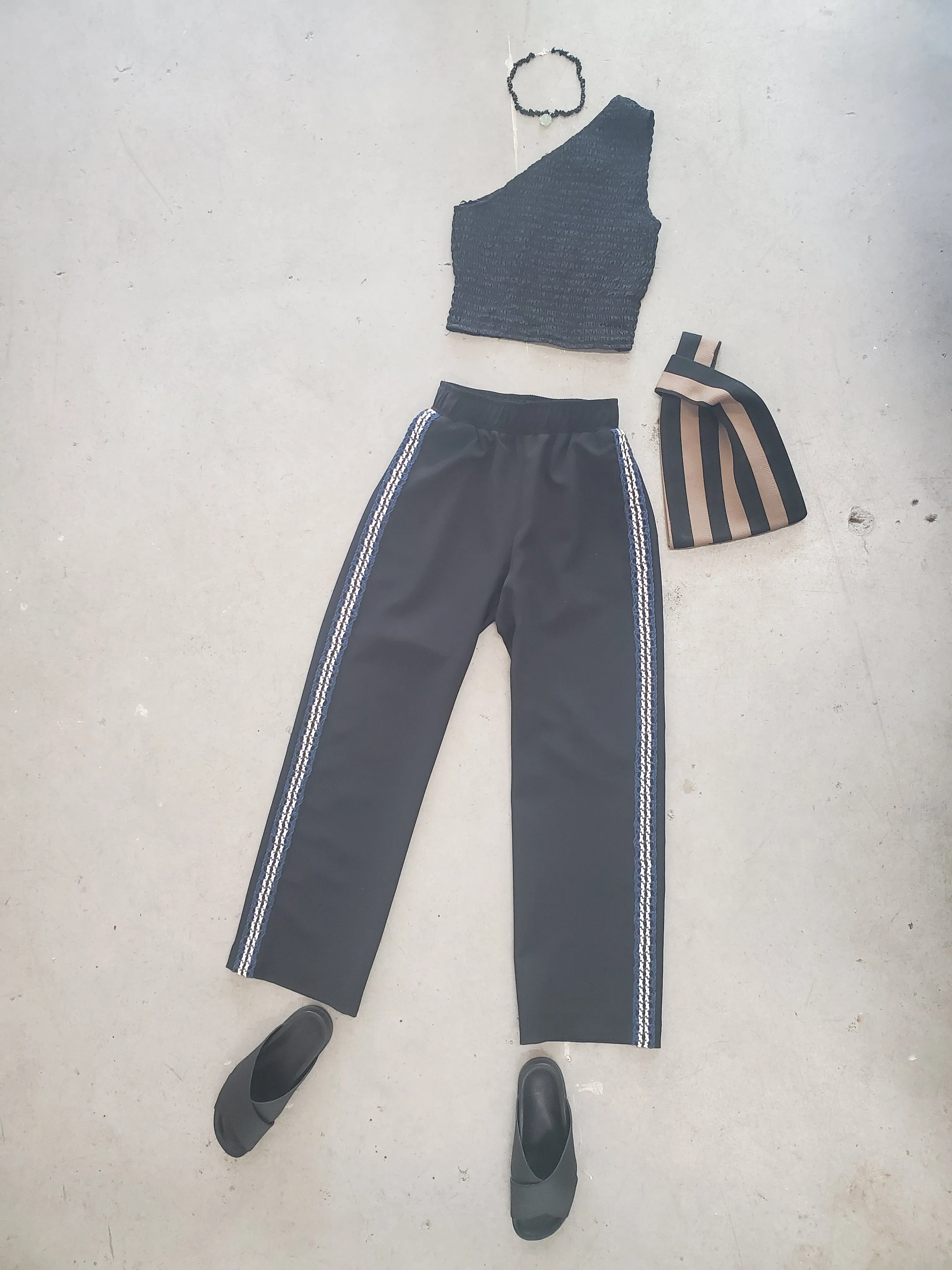 Track Pants - Black with corded stripes