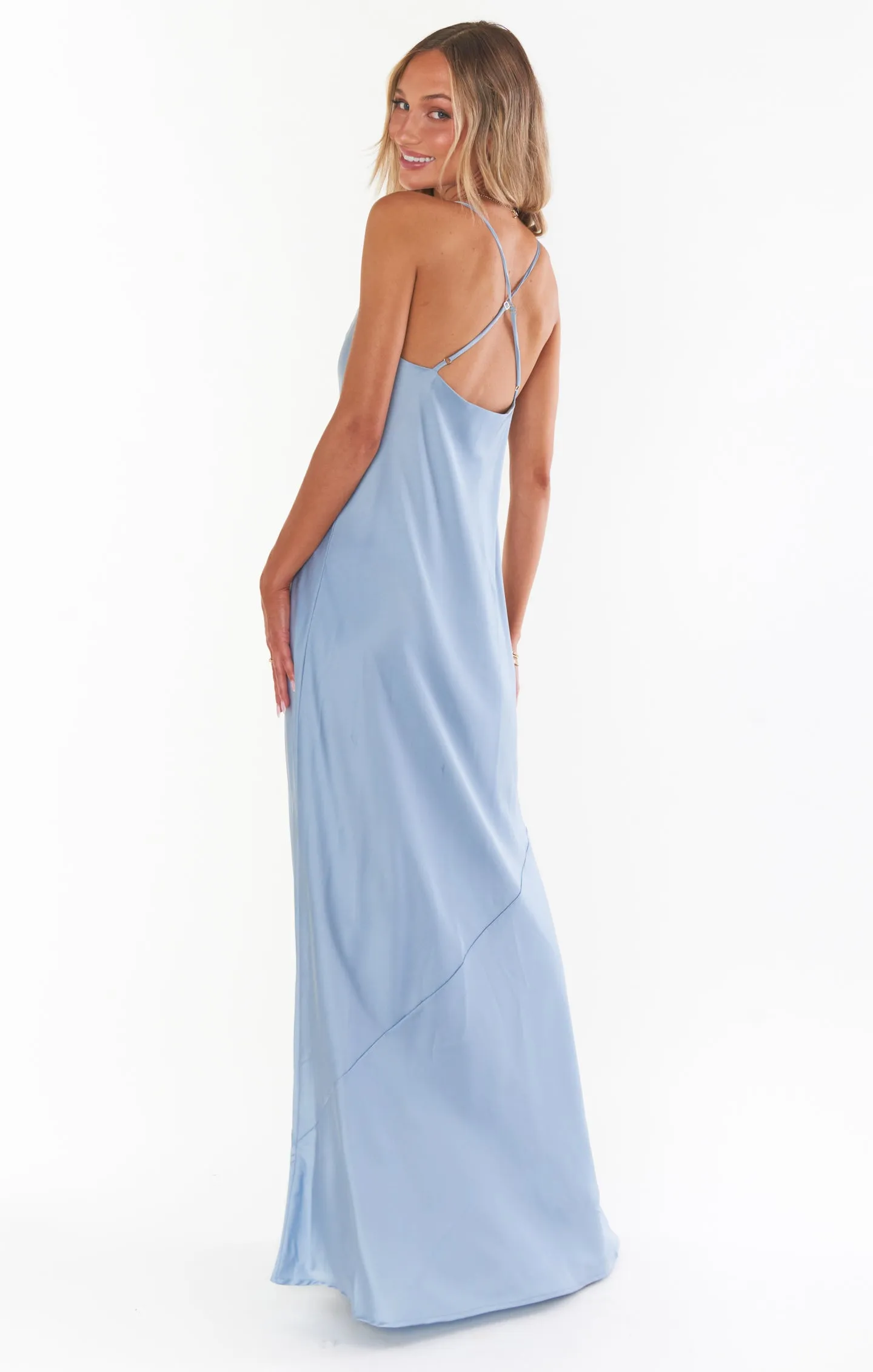 Tuscany Maxi Slip Dress ~ Steel Blue Luxe Satin