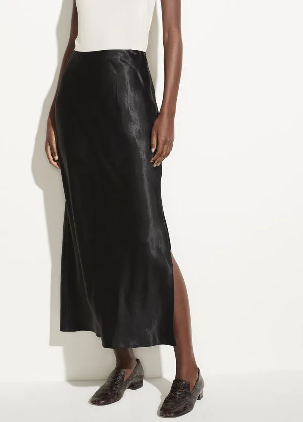 Vince Black Satin Slit Slip Skirt