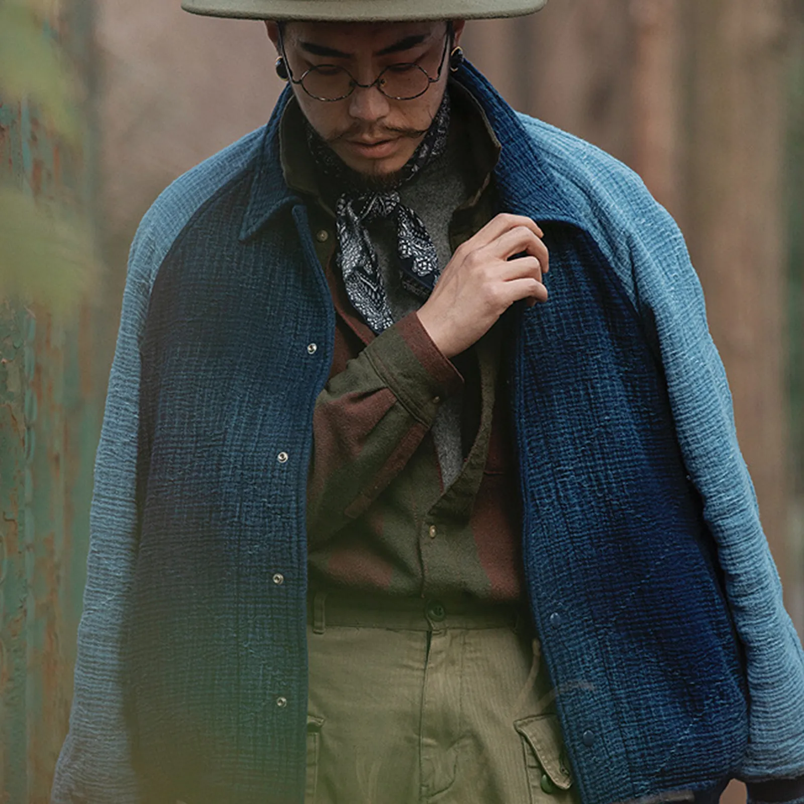 Vintage Indigo Sashiko Jacket Plant-dyed Splicing And Thickened Baseball Jacket