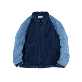 Vintage Indigo Sashiko Jacket Plant-dyed Splicing And Thickened Baseball Jacket