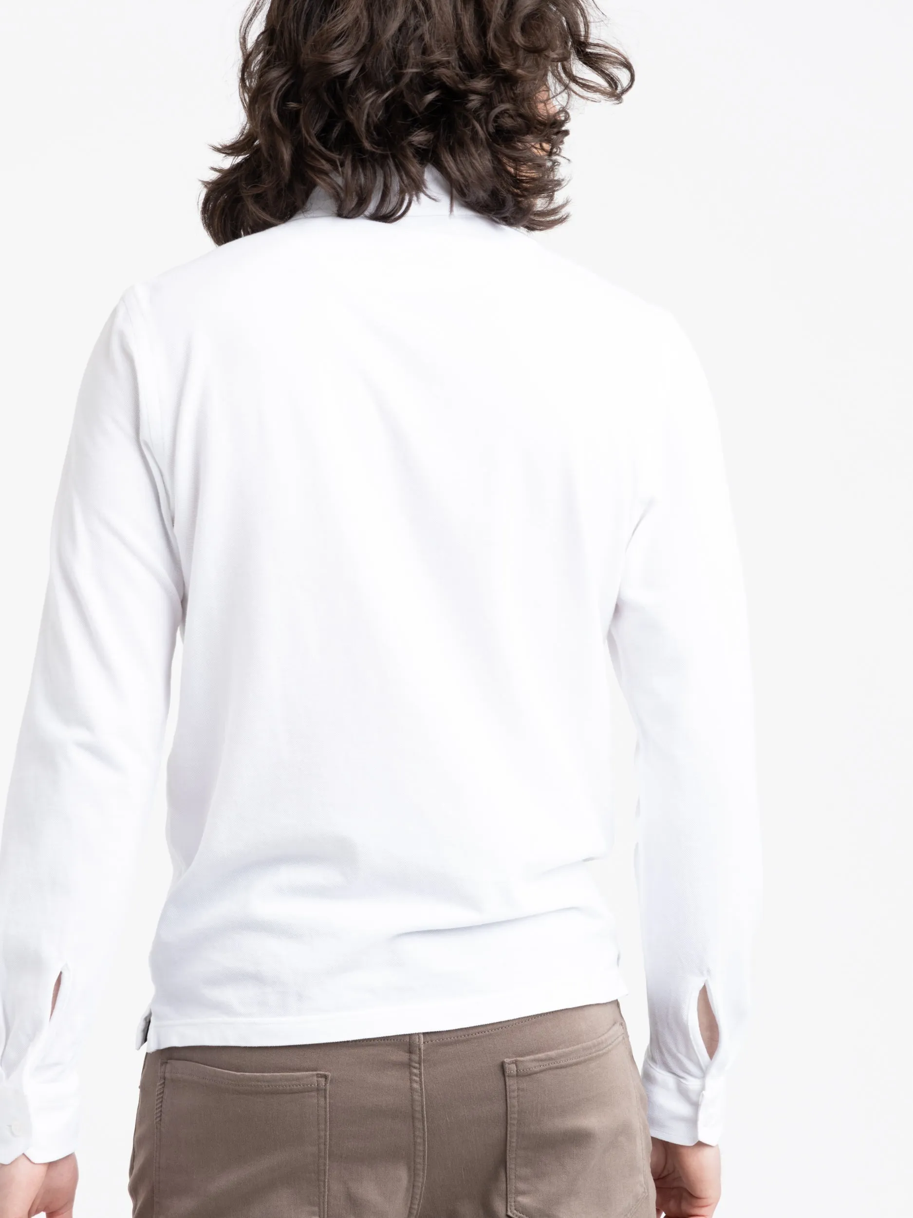 White Long-Sleeve Knit Polo