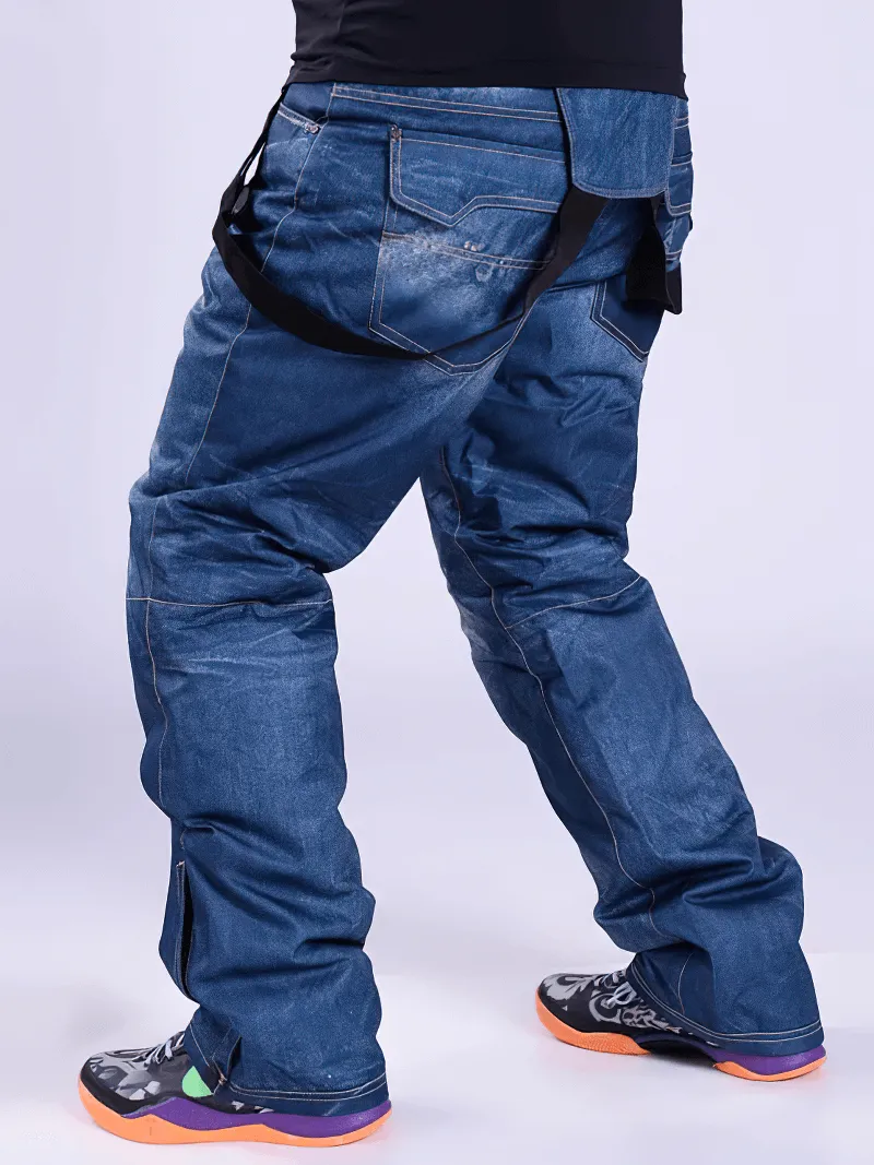 Windproof Thermal Snowboard Denim Pants With Suspenders - SF1883