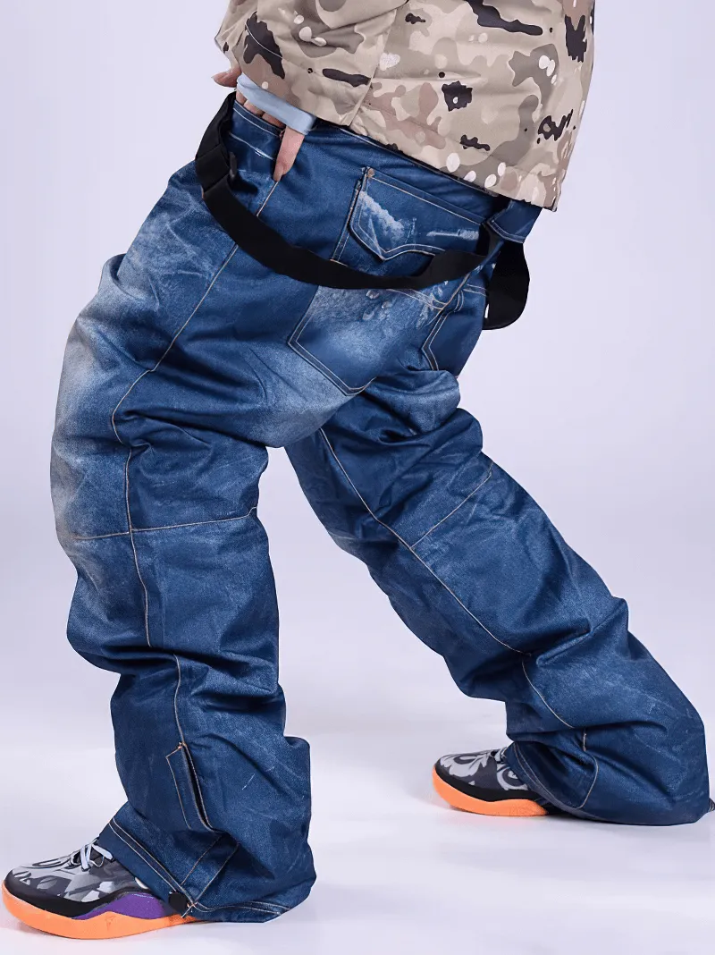 Windproof Thermal Snowboard Denim Pants With Suspenders - SF1883