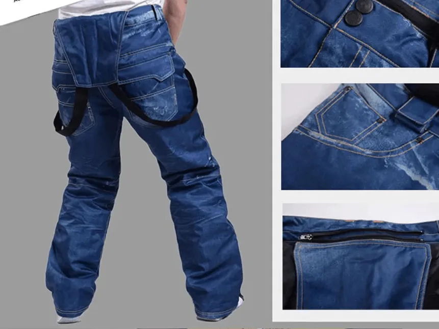 Windproof Thermal Snowboard Denim Pants With Suspenders - SF1883