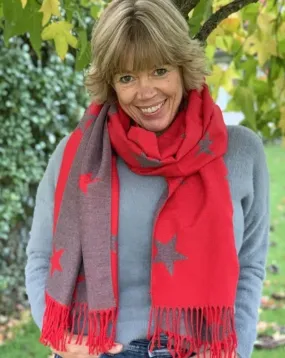 Winter Stars Scarf - Red/Grey