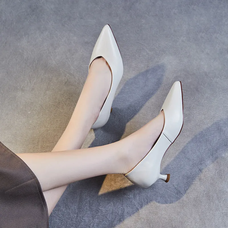 Women Minimalist Solid Leather Pumps Dress Shoes