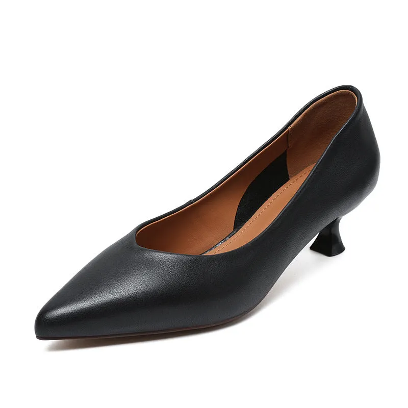 Women Minimalist Solid Leather Pumps Dress Shoes