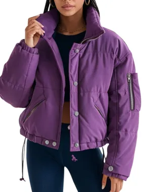 Women's Purple Cropped Puffer Jacket