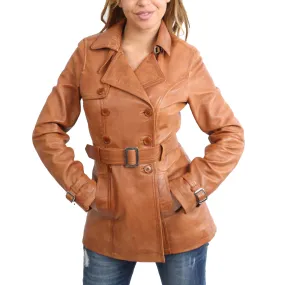 Womens Soft Leather Trench Coat Olivia Tan