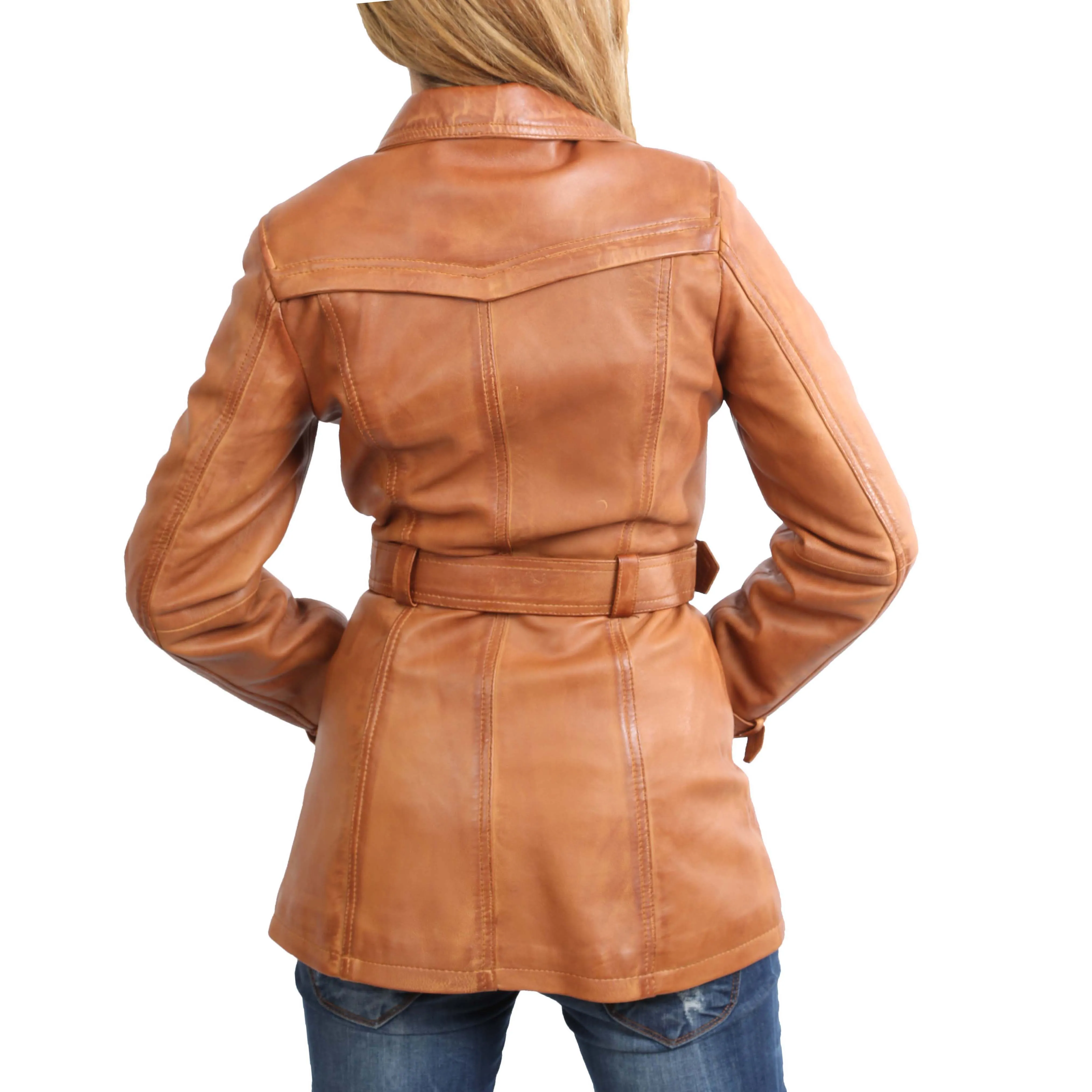 Womens Soft Leather Trench Coat Olivia Tan