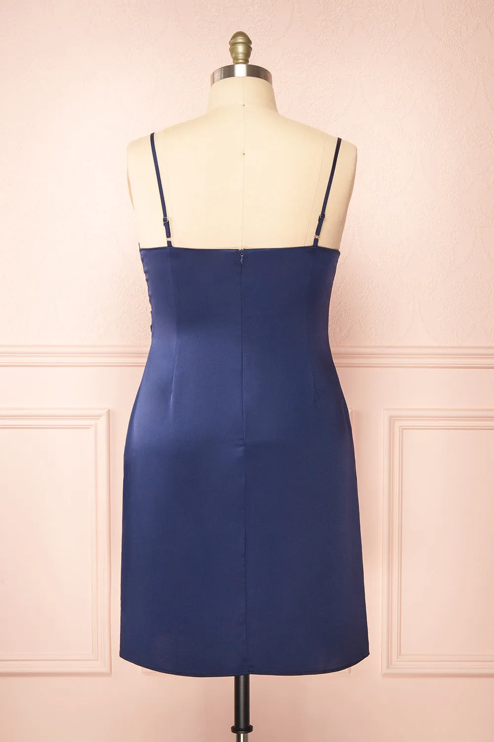 Zaina Navy | Cowl Neck Satin Slip Dress