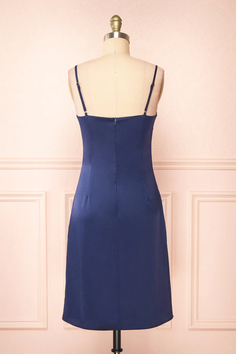 Zaina Navy | Cowl Neck Satin Slip Dress